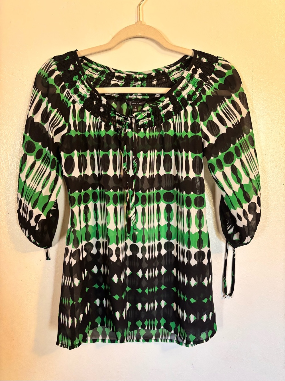 Maurices Black & Green Patterned Peasant Blouse